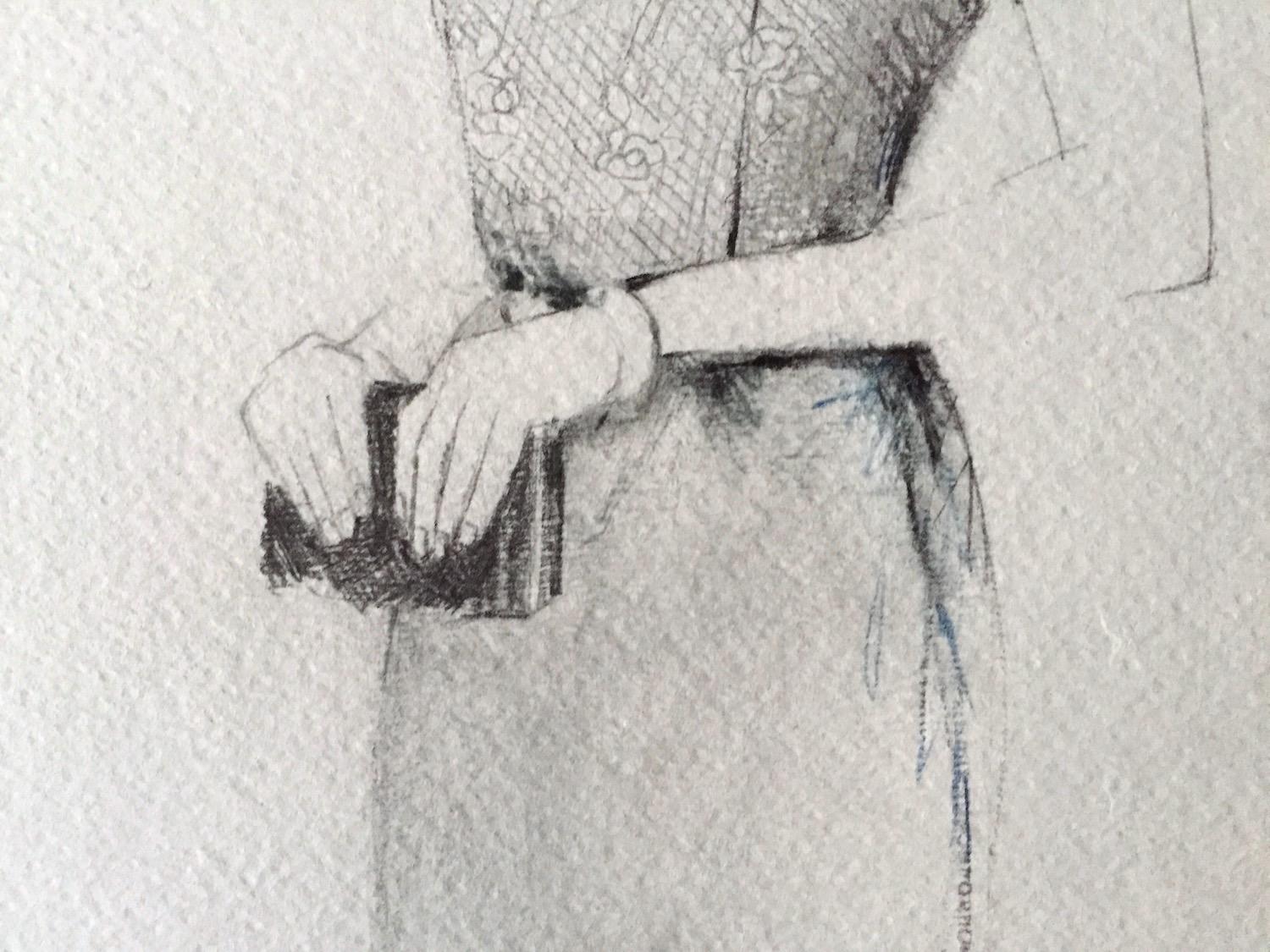 Bag Lady #4 - Gray Figurative Art by Andrea Stajan-Ferkul