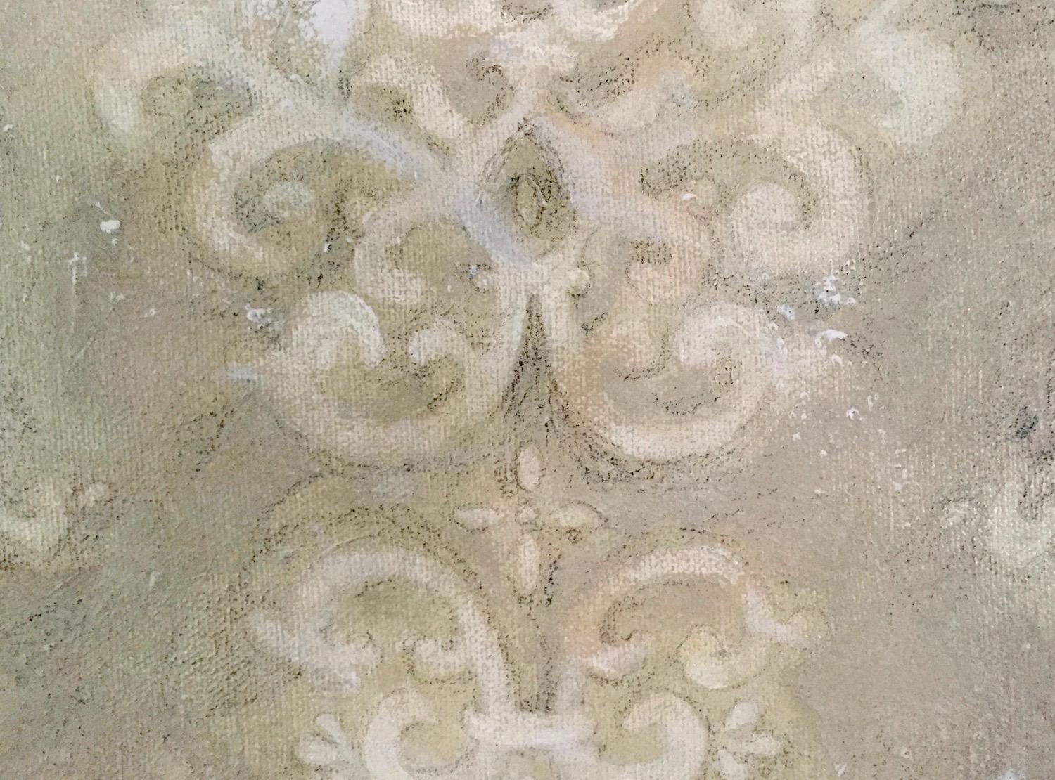 Aged Damask (16”x16”, Abstract, Pattern, Geometric, Beige) - Gray Abstract Painting by Andrea Stajan-Ferkul
