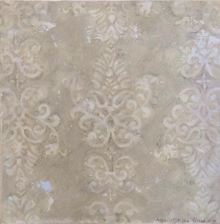 Aged Damask (16”x16”, Abstract, Pattern, Geometric, Beige) - Painting by Andrea Stajan-Ferkul