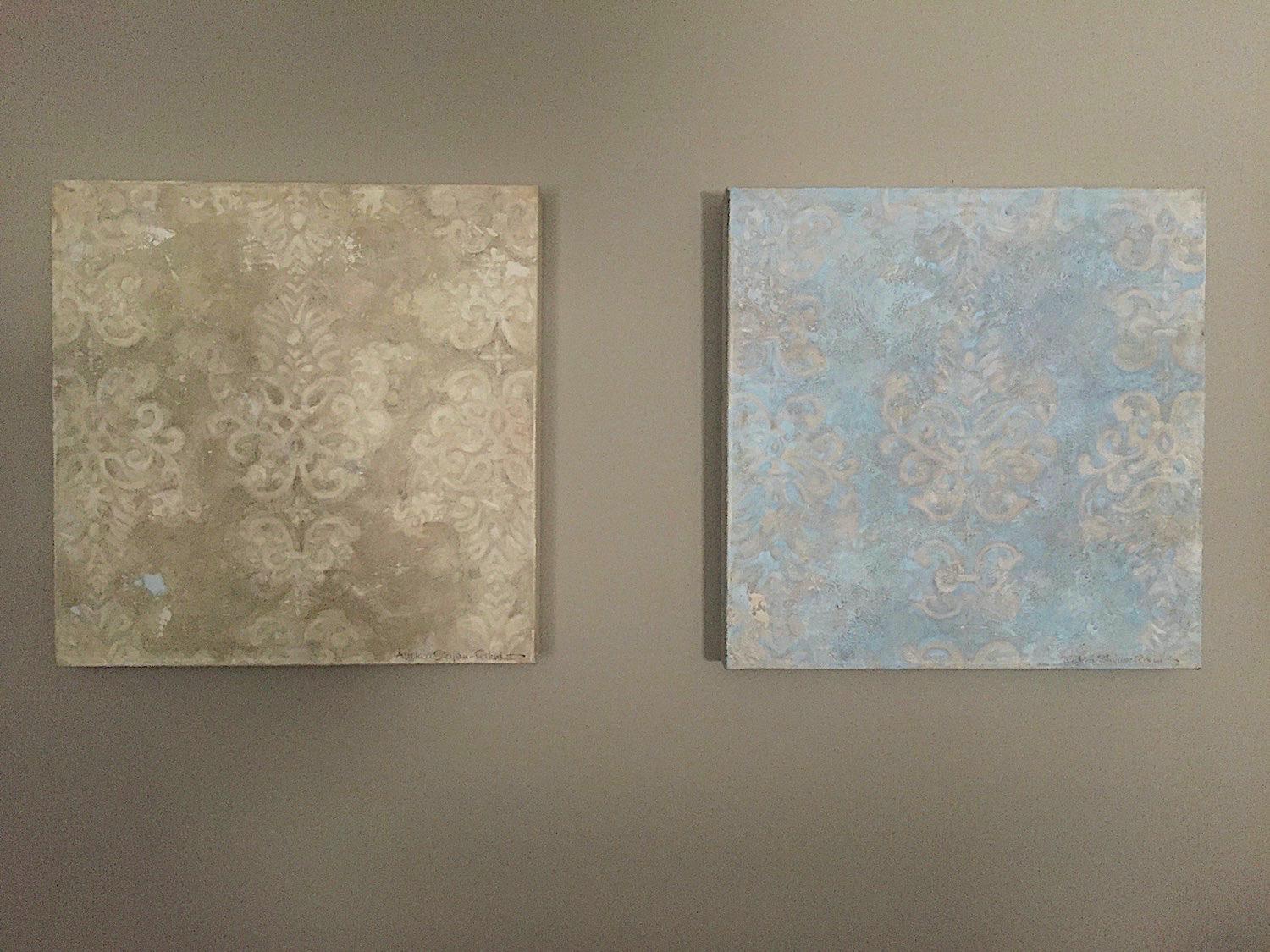 damas bleu - 16x16, peinture abstraite sur toile, motif, design géométrique en vente 2