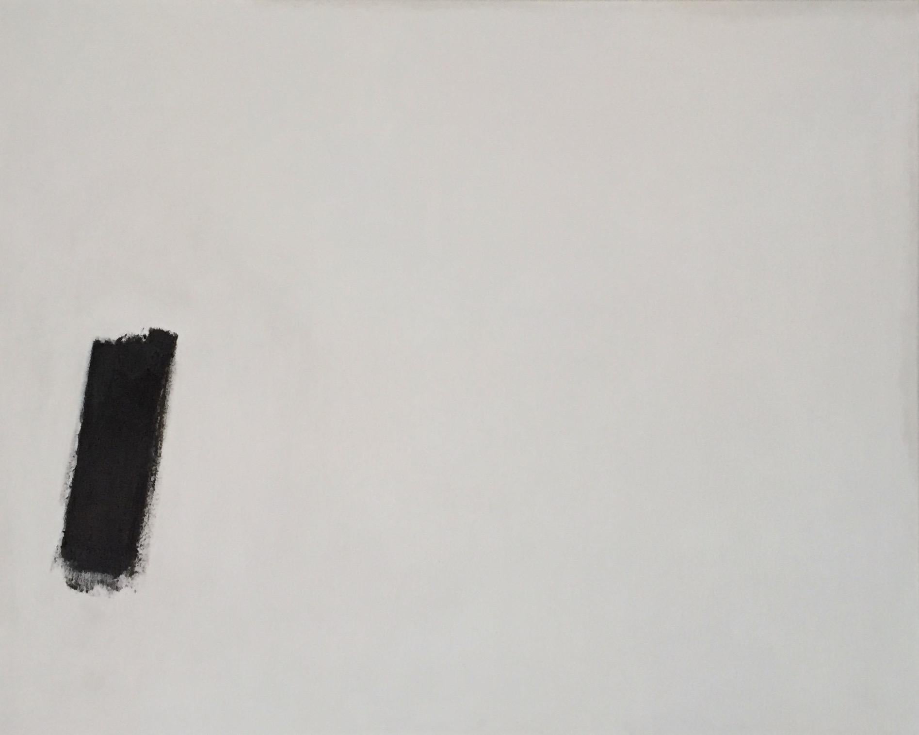 Ohne Titel (Abstrakte #16) Minimal, Schwarz, Off-Weiß, Gemälde – Art von Andrea Stajan-Ferkul