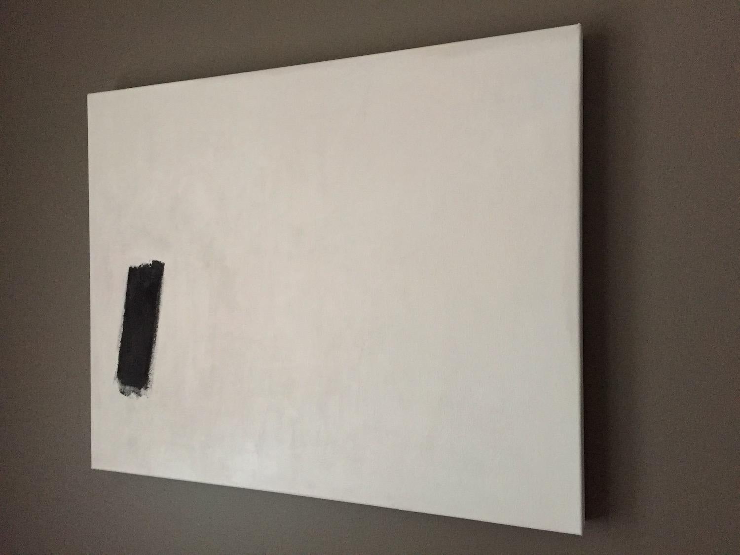 Untitled (Abstract #16) Minimal, Black, Off White, Painting For Sale 4