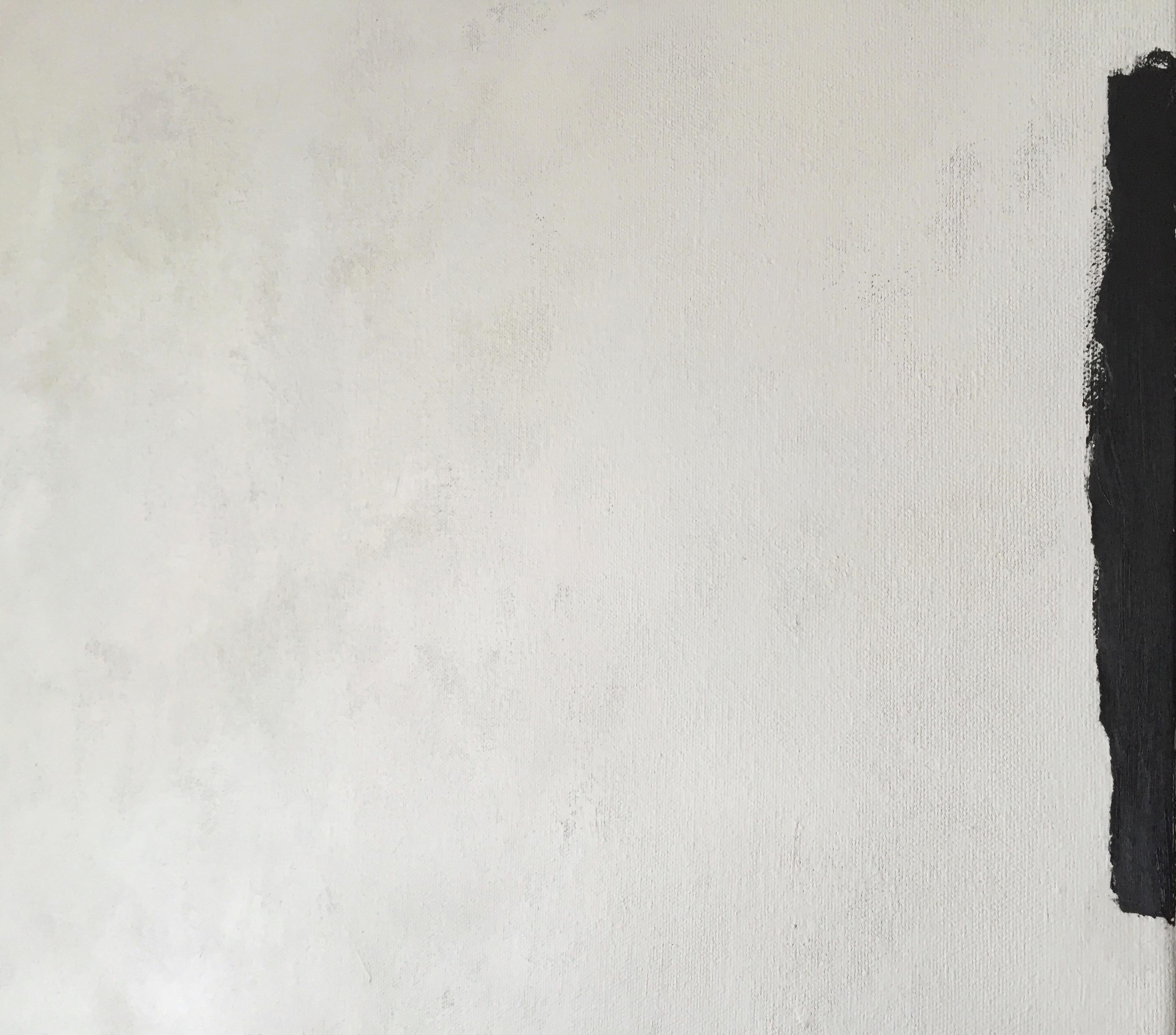 Ohne Titel (Abstrakte #15) Minimalistisches, schwarzes, cremefarbenes Gemälde (Grau), Abstract Painting, von Andrea Stajan-Ferkul