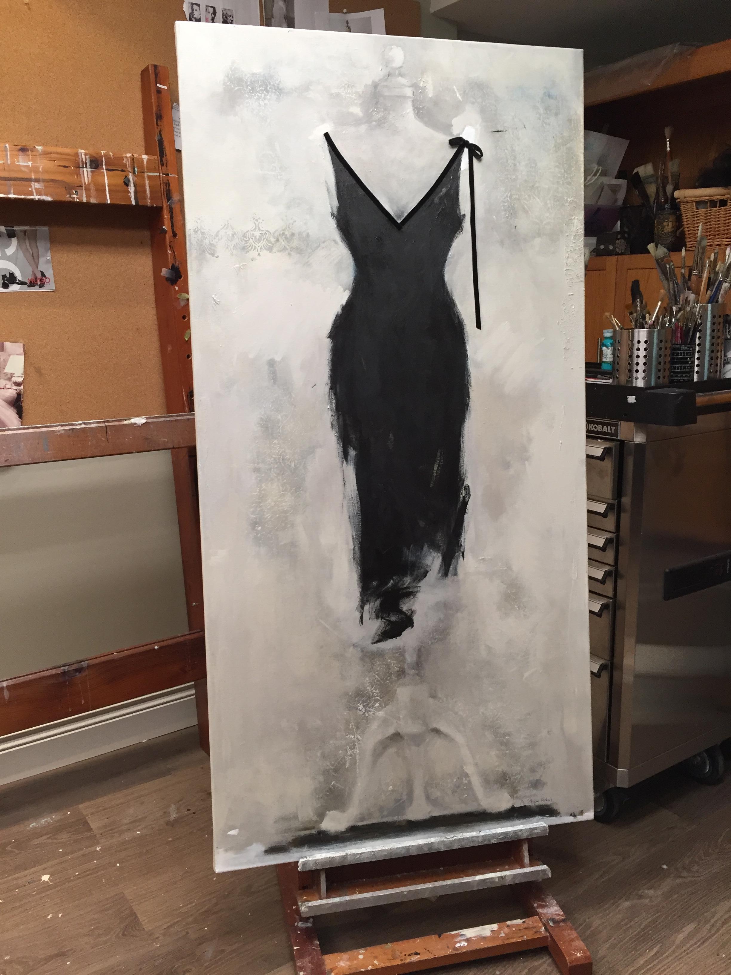 Le noir est noir (60 po. x 30 po.), peinture de robe noire, nature morte en vente 4