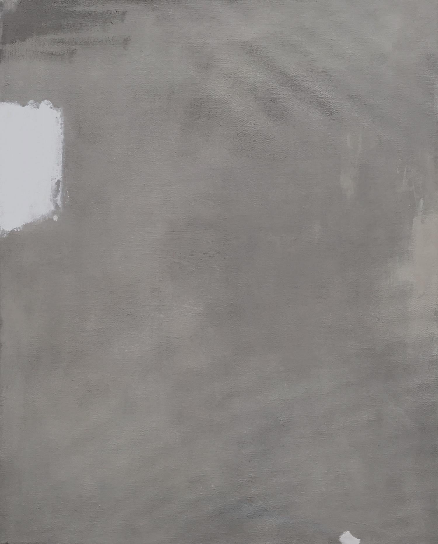 Ohne Titel (abstract 18) - 16"x20", minimalistisches abstraktes, graues, weißes Gemälde – Art von Andrea Stajan-Ferkul