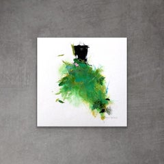In The Garden - (6.5" x 6.5", Green, Black, Dress, Original Artwork On Paper)