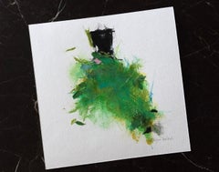 Nel giardino - (6,5" x 6,5", Verde, Nero, Vestito, Opera d'arte originale su carta)