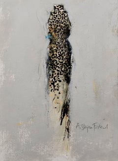 The Dressing Room 4 - 5"x7", Artwork On Paper, Leopard Print Dress, Black, Gold