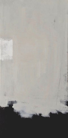 Untitled (abstract 19) - 12"x 24", Minimal Painting, Grey, Black, Neutral