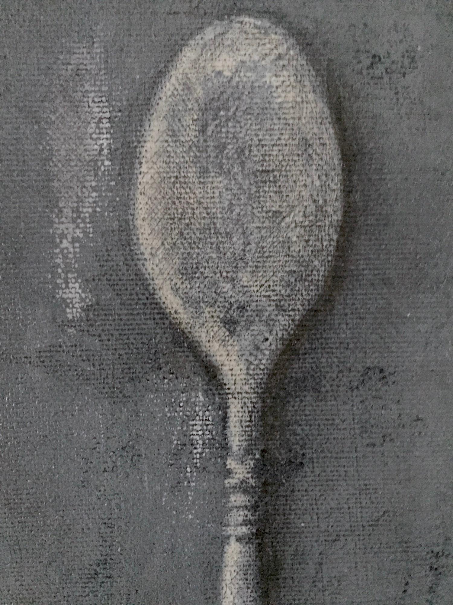 Dining In - 3 Paintings, Still Life, Spoon, Knife, Fork, Grey And Beige Neutrals For Sale 8