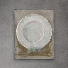 Dinner Plate 1 - 8"x10", Still Life Painting, Muted Green, White, Beige