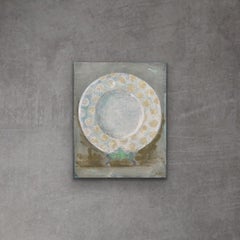 Dinner Plate 2 - 8"x10", Still Life Painting, Muted Green, White, Beige
