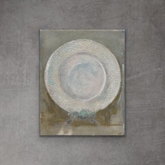 Dinner Plate 3 - 8"x10", Still Life Painting, Neutral, White, Muted Green