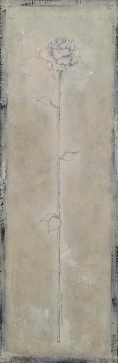 Stop And Smell The Rose - 10"x30", Neutral, Beige, Grey, Pink Floral Painting