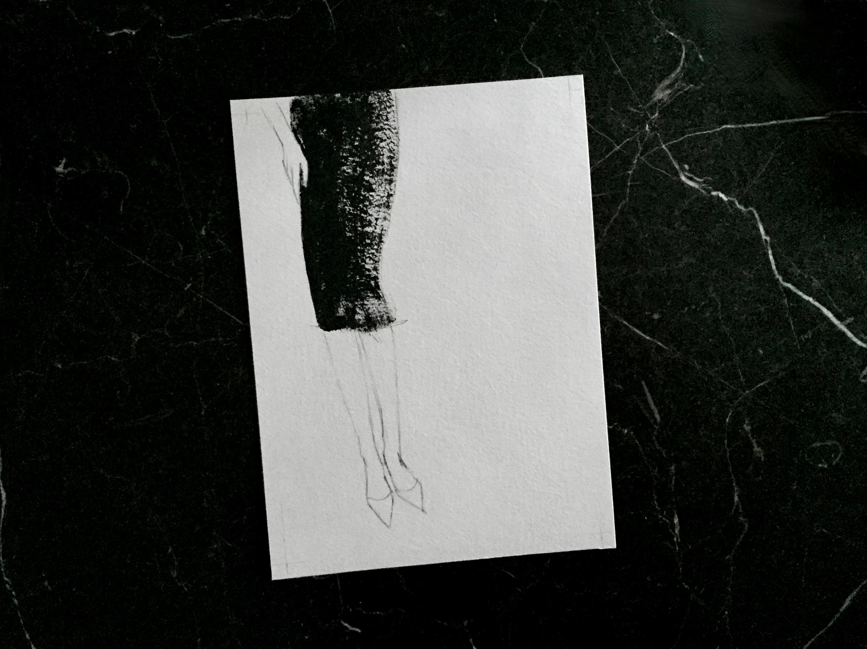 Andrea Stajan-Ferkul Figurative Art - Pencil Skirt - 5" x 7", Black & White Original Artwork On Paper