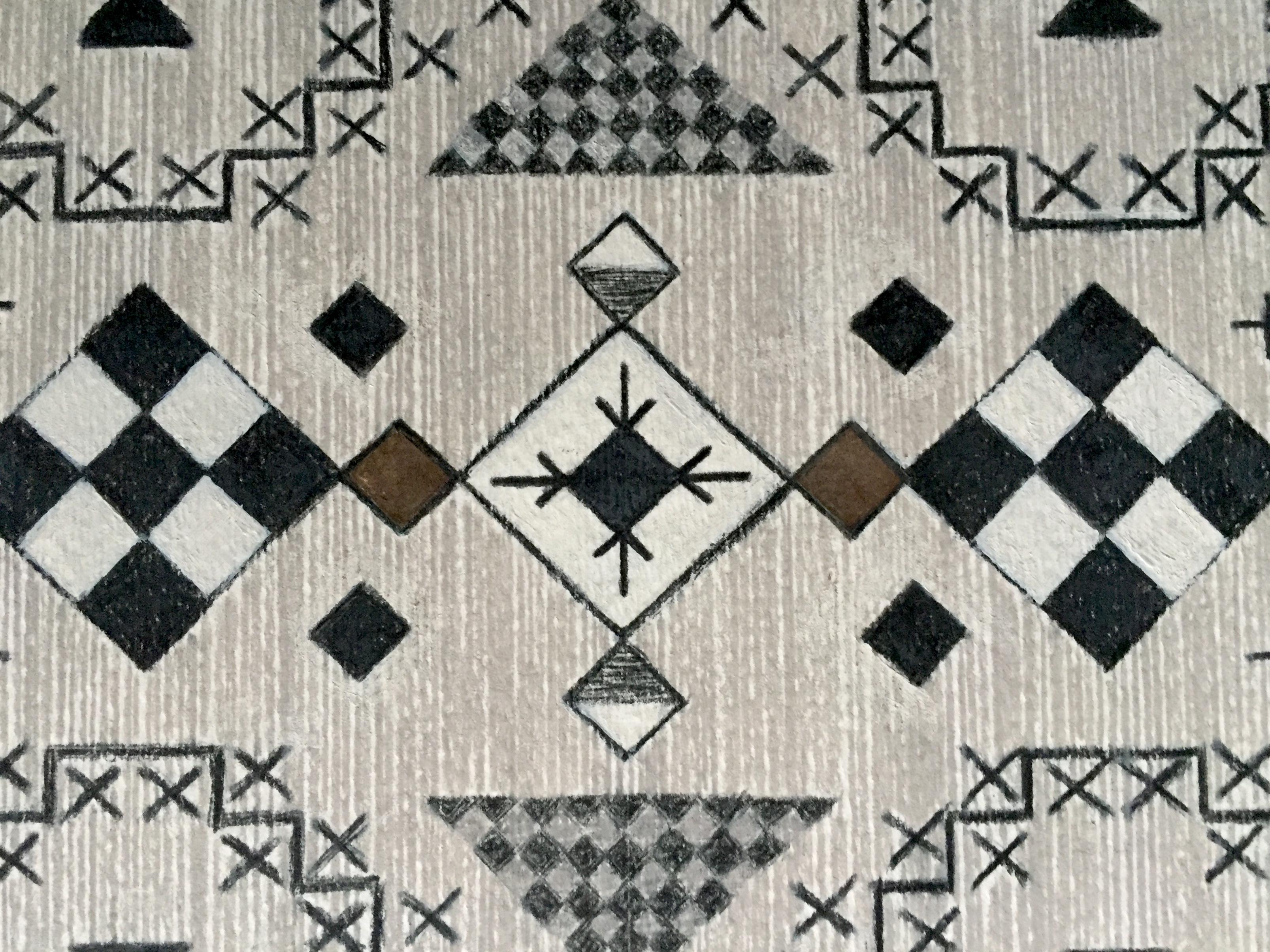 Paseo en alfombra  - Alfombra Navajo, Patrón Geométrico, Negro, Blanco, Marrón, Obra de Arte en venta 7