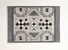 Giro del tappeto  - Tappeto Navajo, motivo geometrico, nero, bianco, marrone, opera d'arte