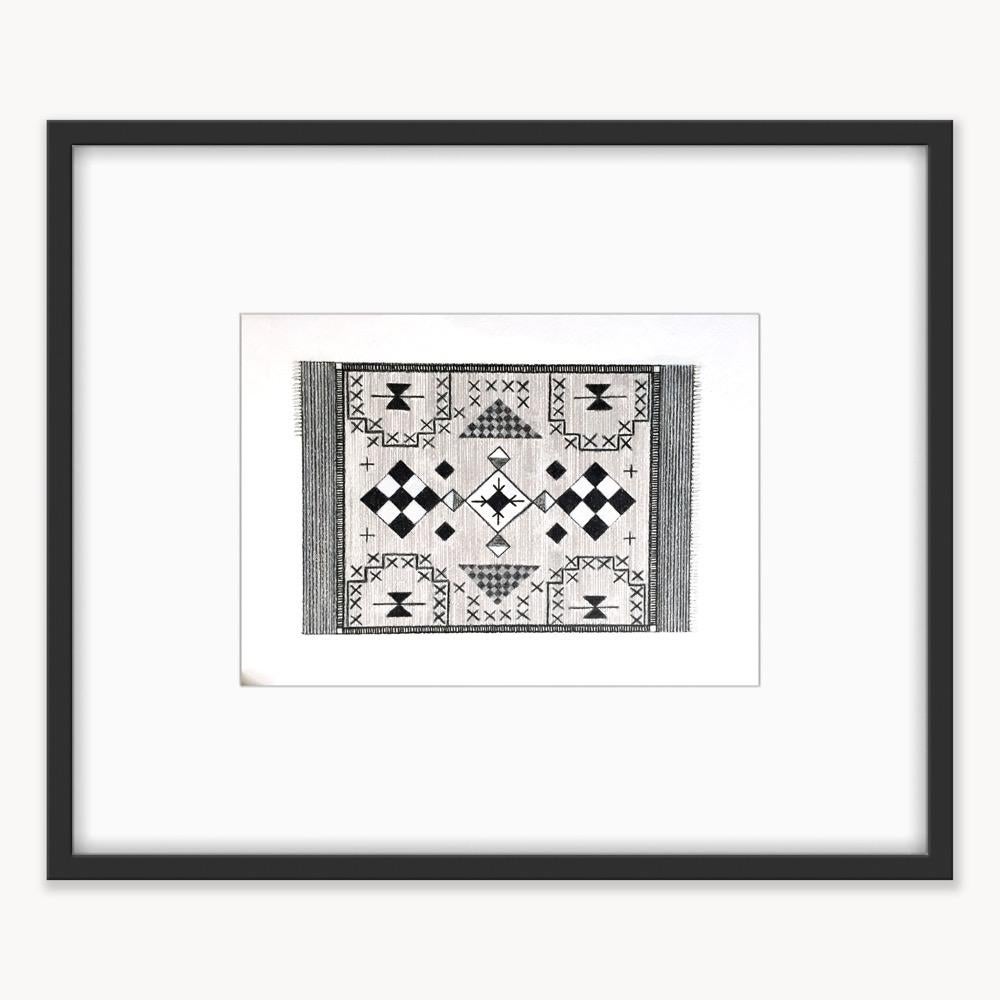 Paseo en alfombra  - Alfombra Navajo, Patrón Geométrico, Negro, Blanco, Marrón, Obra de Arte en venta 13