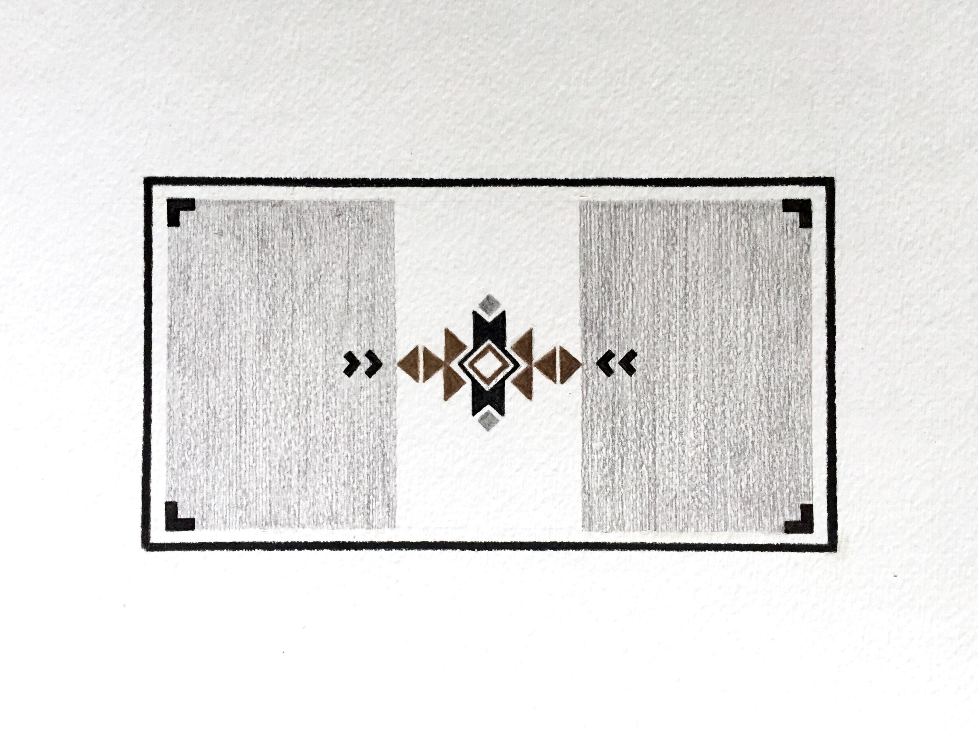 Magic Carpet Ride 4 - 9"x 12", Geometric Pattern, Black, White, Brown Artwork
