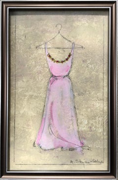 Pretty In Pink -1, 5.75" x 8.5" Original Artwork, Dress, Framed, Christmas Gift