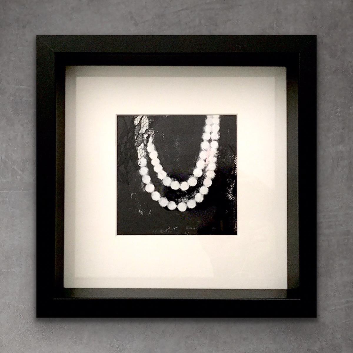 Pearls And Lace (black and white, artwork on paper, framed)