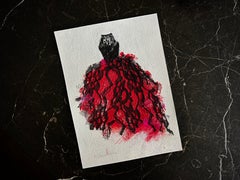 The Lady In Red - 5" x 7", Red Dress With Black Lace, Artwork On Paper
