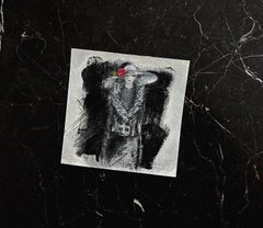 Hat Lady - ( Artwork 5"x5", Frame 10"x 10",  Black, White, Red)