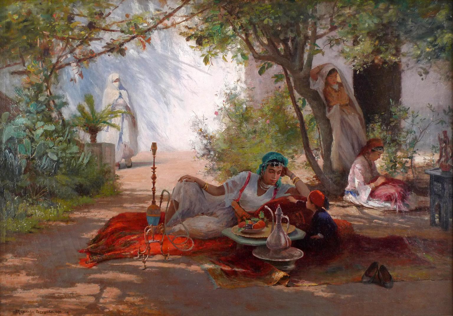 "La hora del té", 19th Century oil on canvas by Ricardo Brugada y Panizo