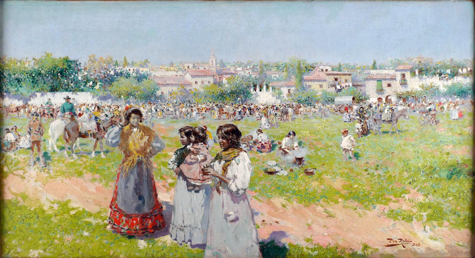 "En la Feria Anual", óleo sobre lienzo de principios del siglo XX de Alberto Plá Rubio