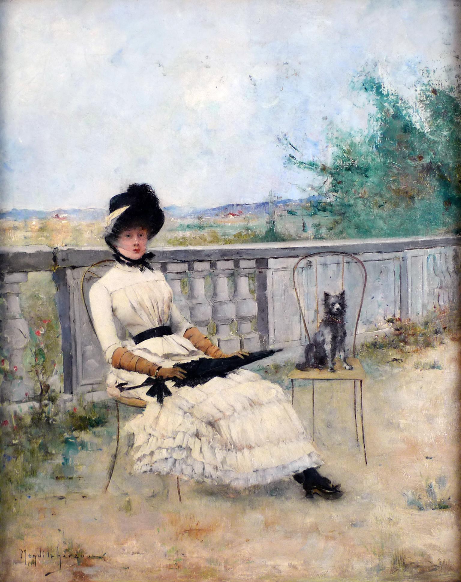 Portrait Painting di Graciano Mendilaharzu - "Riflesso", olio su tela del XIX secolo del pittore argentino G. Mendilaharzu