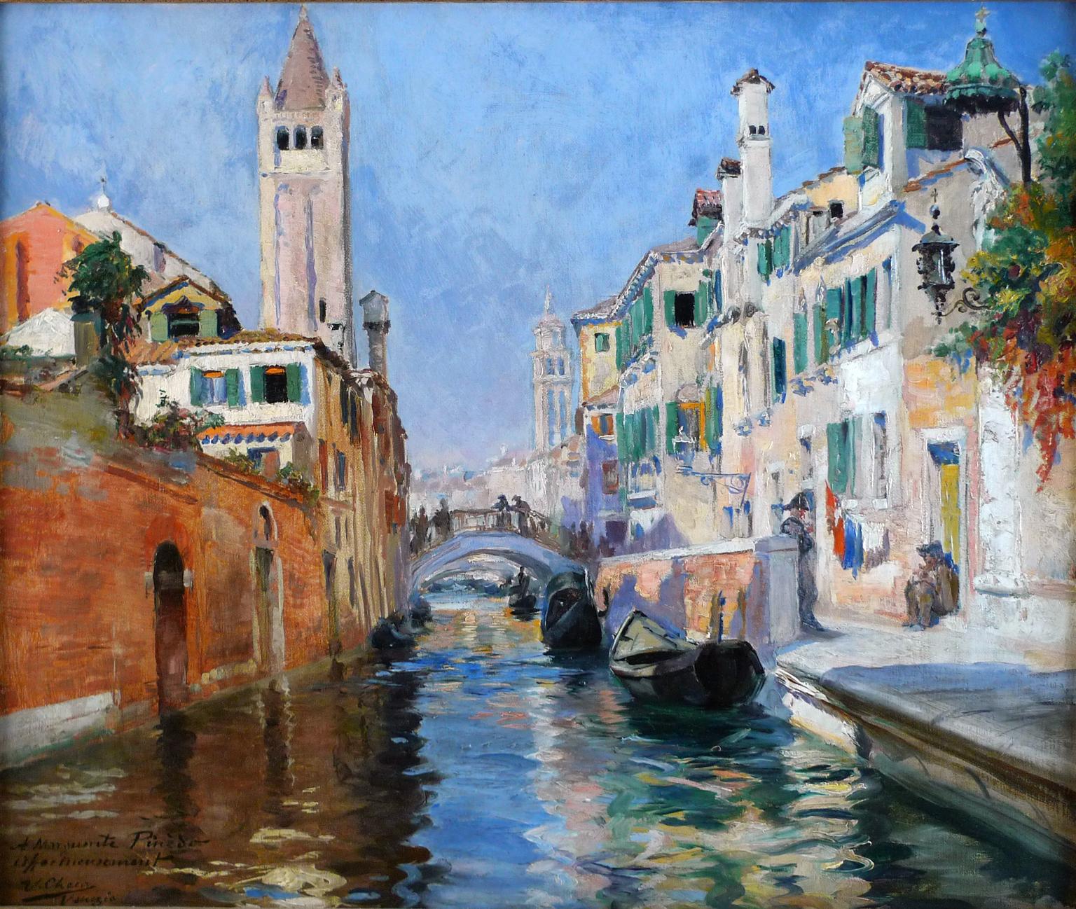 "Venice Canal",  19th Century Oil on Canvas by Spanish Painter Ulpiano Checa