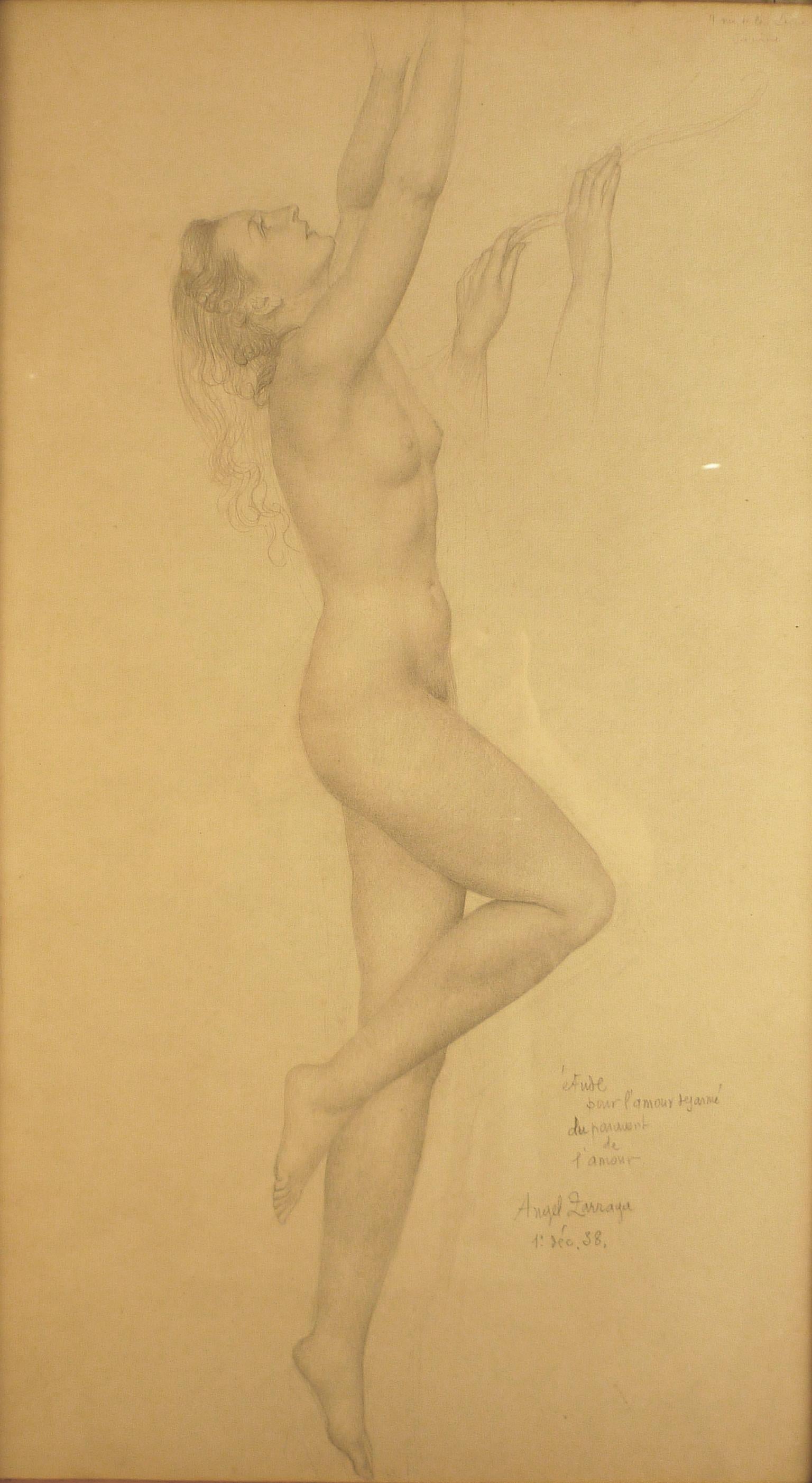 Ángel Zárraga Argüelles Nude Painting – ""Janine", Bleistiftzeichnung auf Papier des mexikanischen Künstlers ngel Zrraga aus dem 20. Jahrhundert 