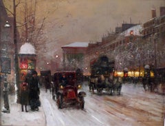 "Boulevard de la Madeleine on a Snowy Day", Oil on Canvas by Édouard Cortès