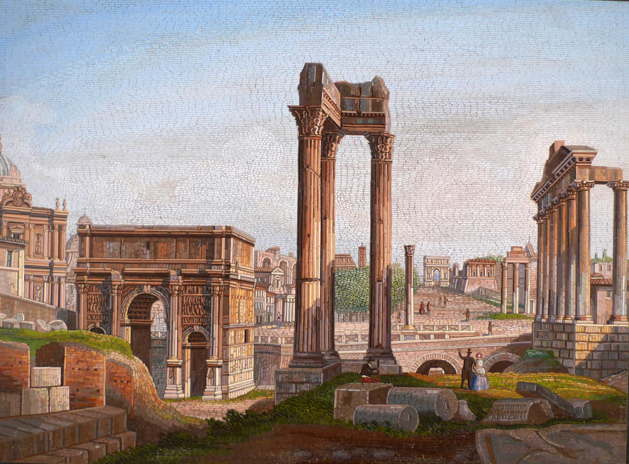  " Very Fine Italian Micromosaic Plaque", depicting The Roman Forum, Circa 1850 - Art by Unknown