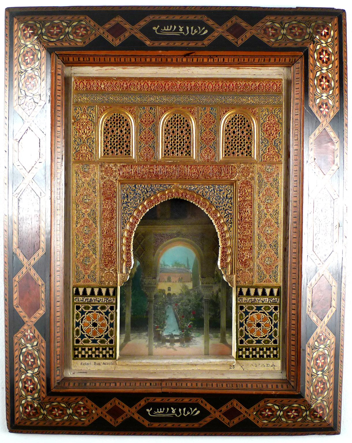"Alhambra Facade Model", Early 20th Century Polychromed Stucco Plaque by R. Rus - Sculpture by Rafael Rus Acosta