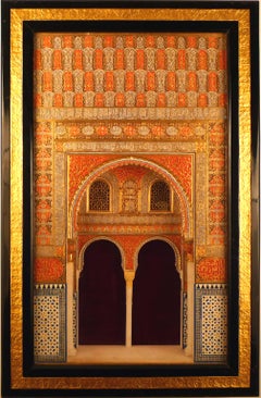 "Alhambra Facade Model", Large Early 20th Century Polychromed Stucco Plaque