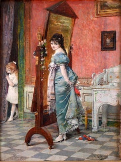 « Playing hide and seek », huile sur panneau du XIXe siècle de Vicente Palmaroli, Espagnol