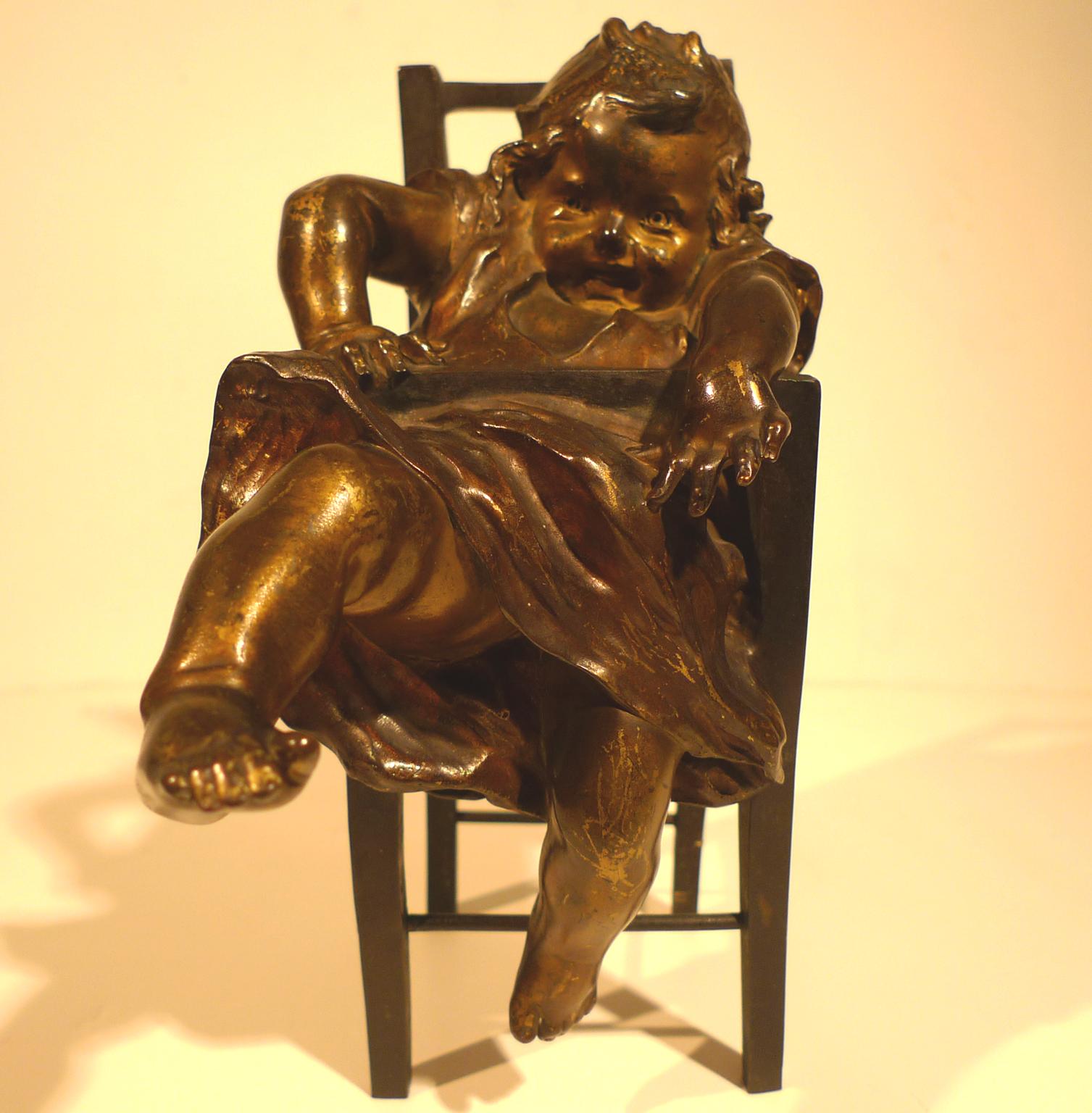  "A Girl Sitting on a High Chair" 20th Century Bronze Sculpture by Juan Clará