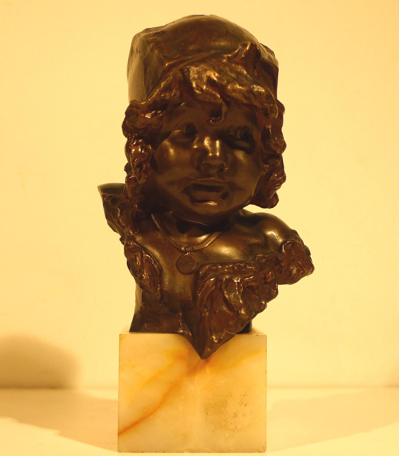 "A Girl Bust" 20th Century Bronze Sculpture by Spanish Artist Juan Clará Ayats