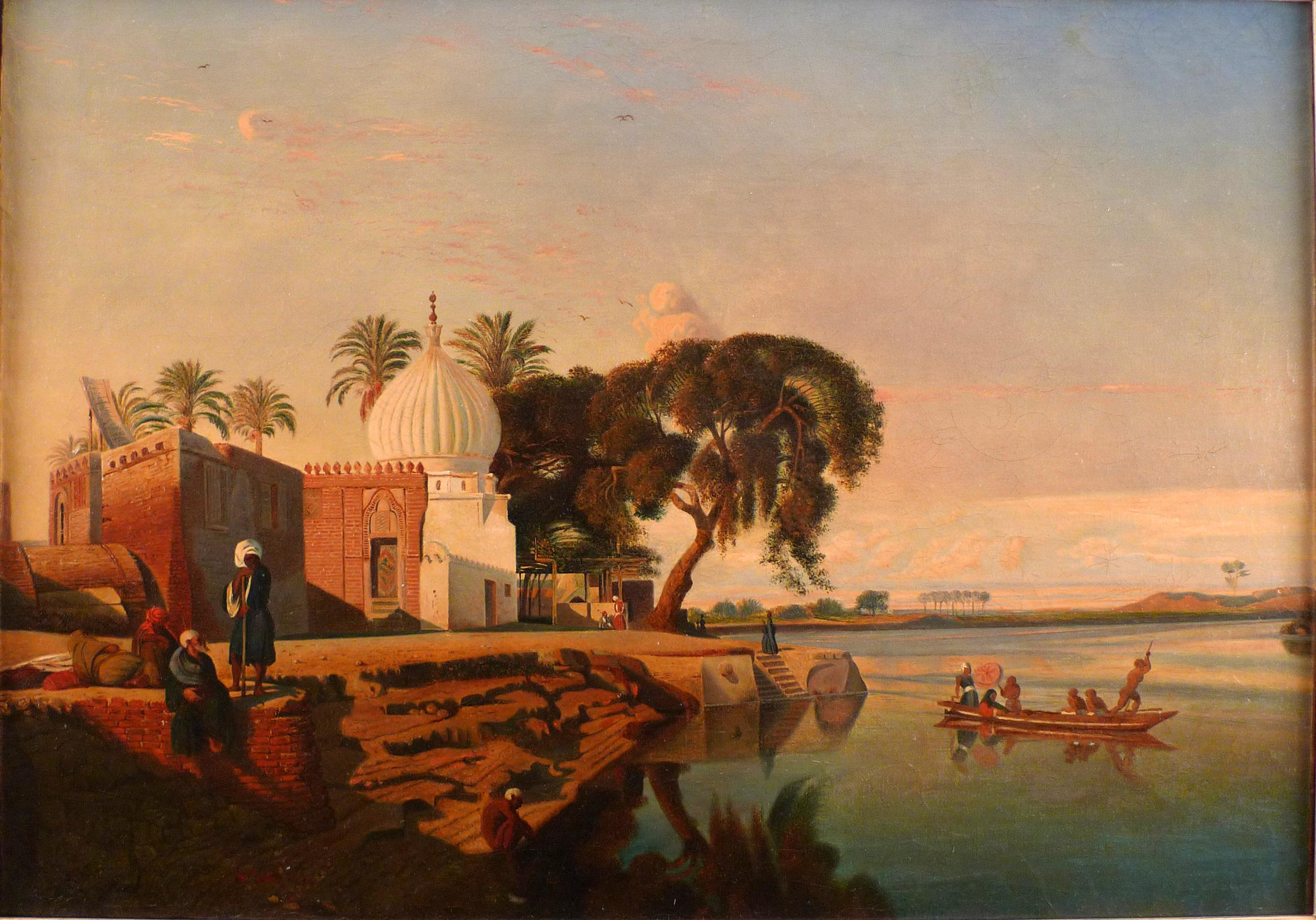 Prosper Georges Antoine Marilhat Landscape Painting - "On the Nile", 19th Century Oil on Canvas by French Artist, Prosper Marilhat