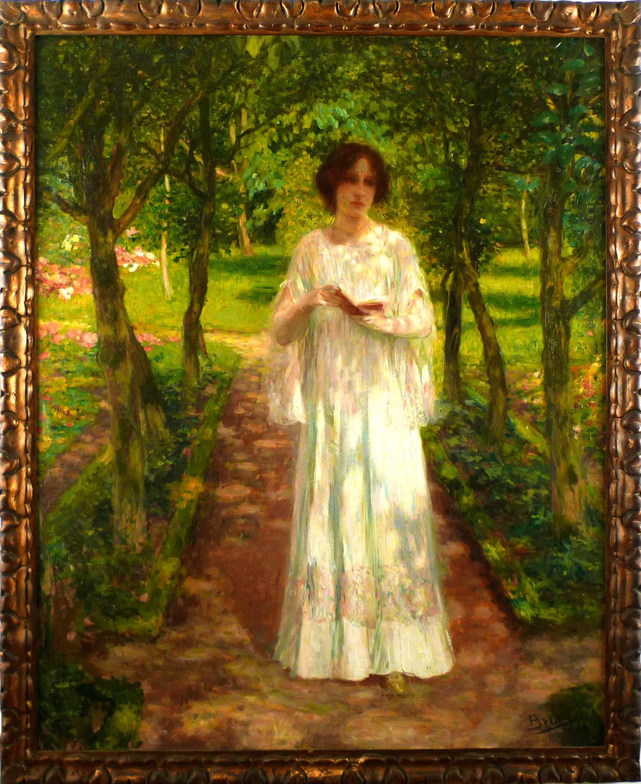 Joan Brull i Vinyoles Portrait Painting - "Reverie" 19th Century Oil on Canvas by Spanish Artist Joan Brull y Vinyoles