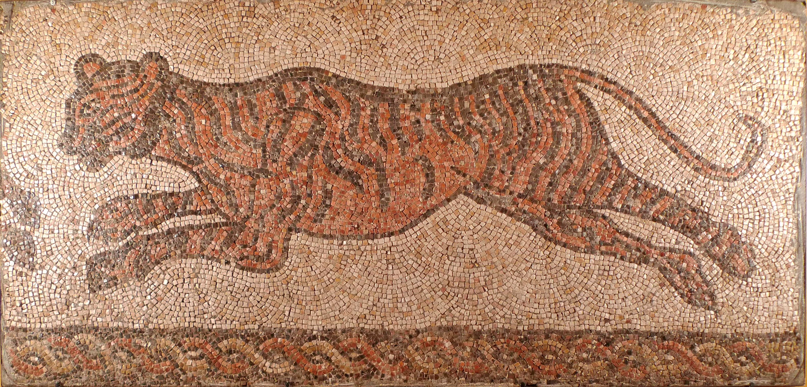 "Roman Mosaic", Tiger hunting for its prey, 4th Century AD North Africa Province - Art by Unknown