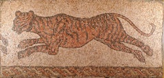 Antique "Roman Mosaic", Tiger hunting for its prey, 4th Century AD North Africa Province