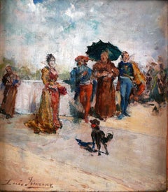 Antique "Walk in the garden", 19th Century Oil on Panel by Luis Jiménez Aranda 