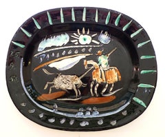 Corrida Soleil, 1953. Ceramic Dish Stamped Madoura Plein Feu, Edition Picasso