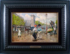 "Porte Saint-Denis, París", Óleo sobre lienzo de principios del siglo XX por Joaquín Pallares