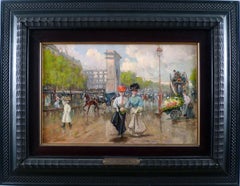 Antique "Porte Saint-Denis, Paris", Early 20th Century Oil on Canvas by Joaquín Pallares