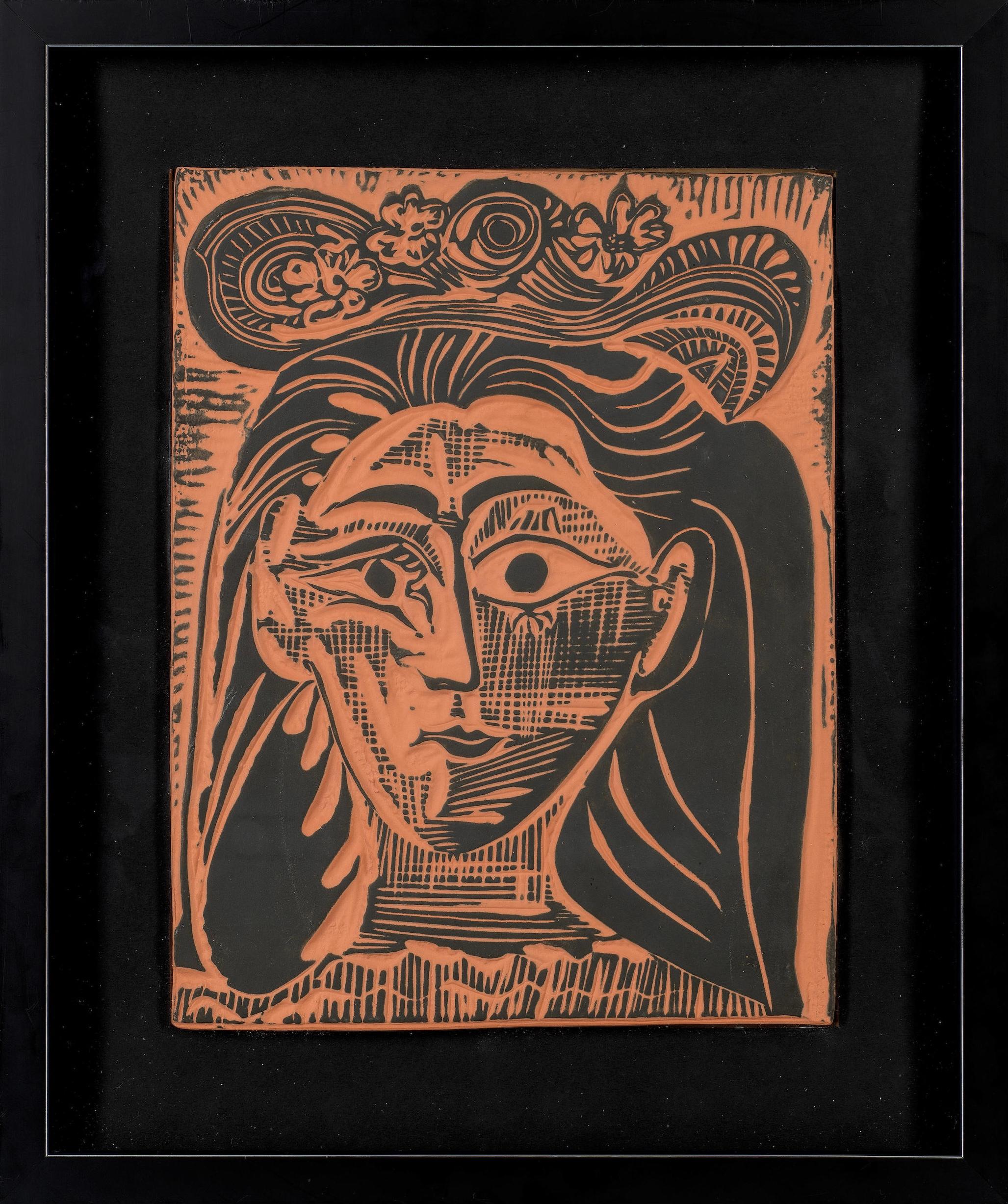 Pablo Picasso, Femme au chapeau fleuri (A.R. 521) For Sale 1