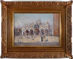 "Saint Marks Square", 19th Century oil on canvas of Venice by Antonio Reyna