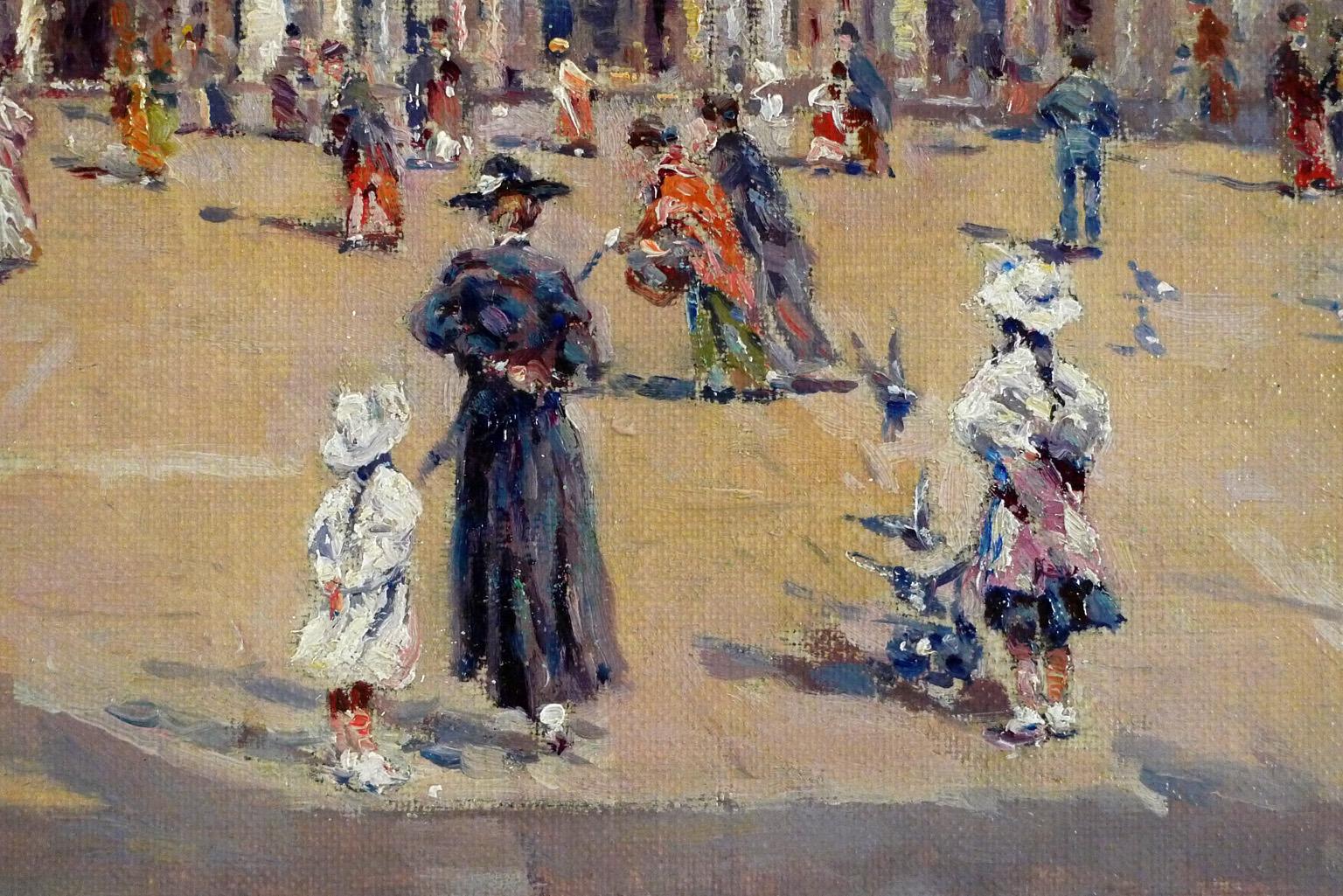 „Saint Marks Square“, Ölgemälde auf Leinwand von Antonio Reyna, Venedig, 19. Jahrhundert (Grau), Figurative Painting, von Antonio Reyna Manescau